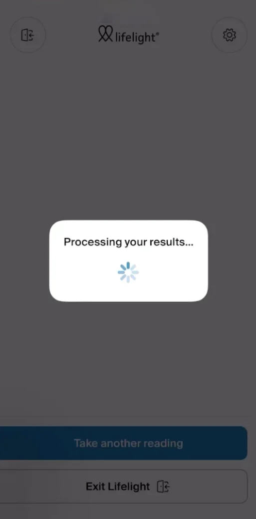 Lifelight screen: processing your results.